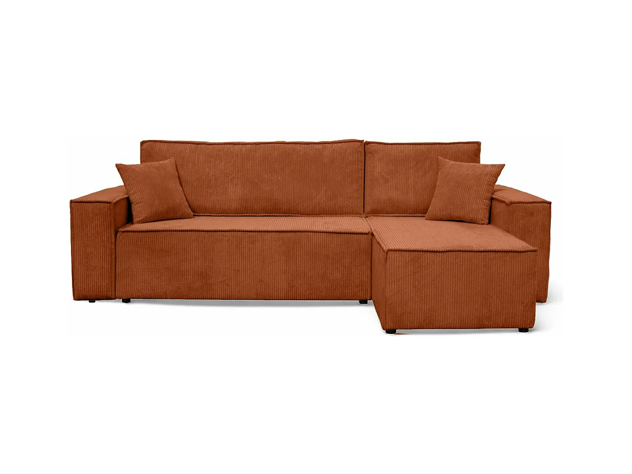Canapé d'angle FARAH convertible et réversible 4 places en velours cotelé - Terracotta