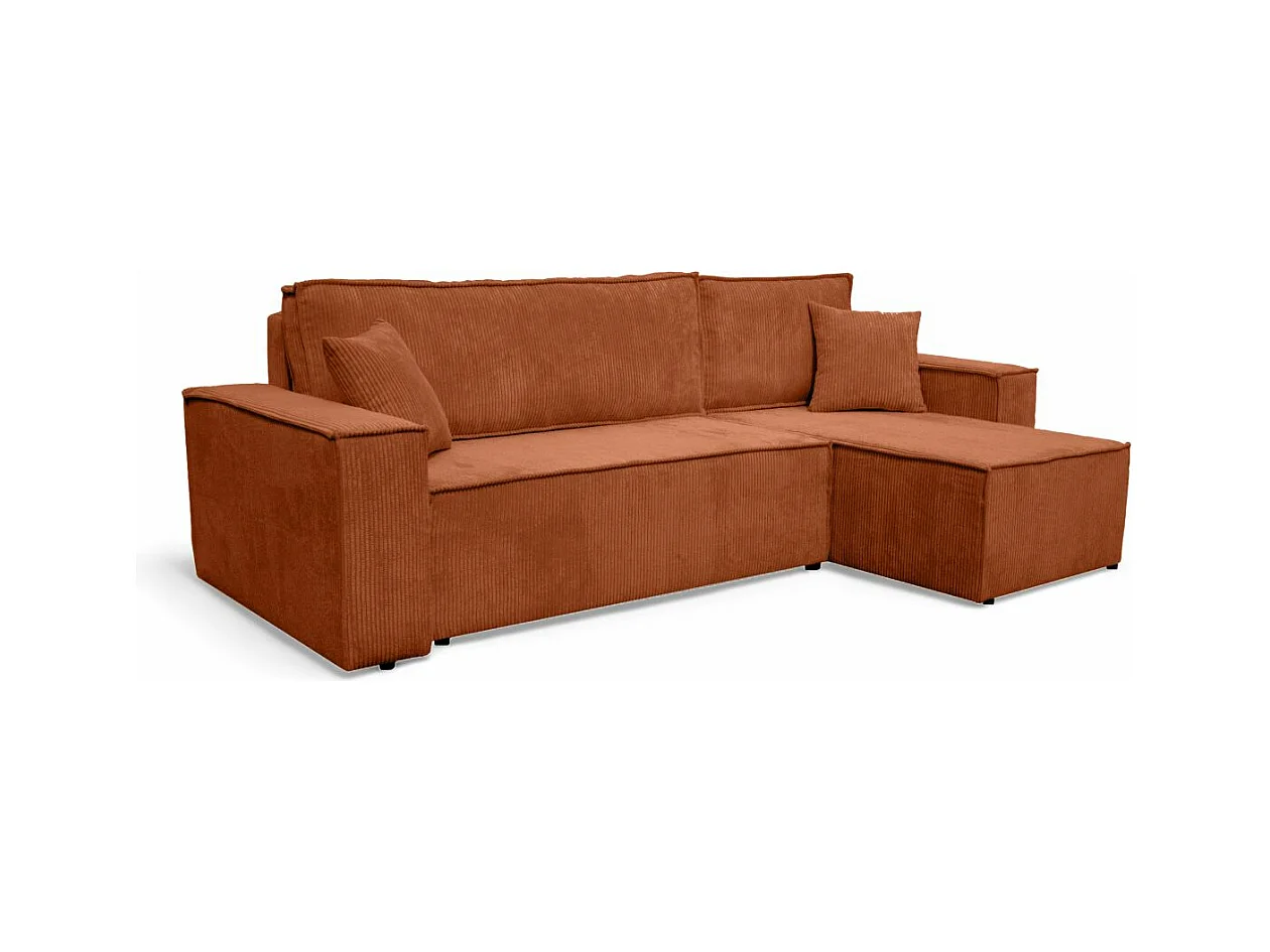 Canapé d'angle FARAH convertible et réversible 4 places en velours cotelé - Terracotta