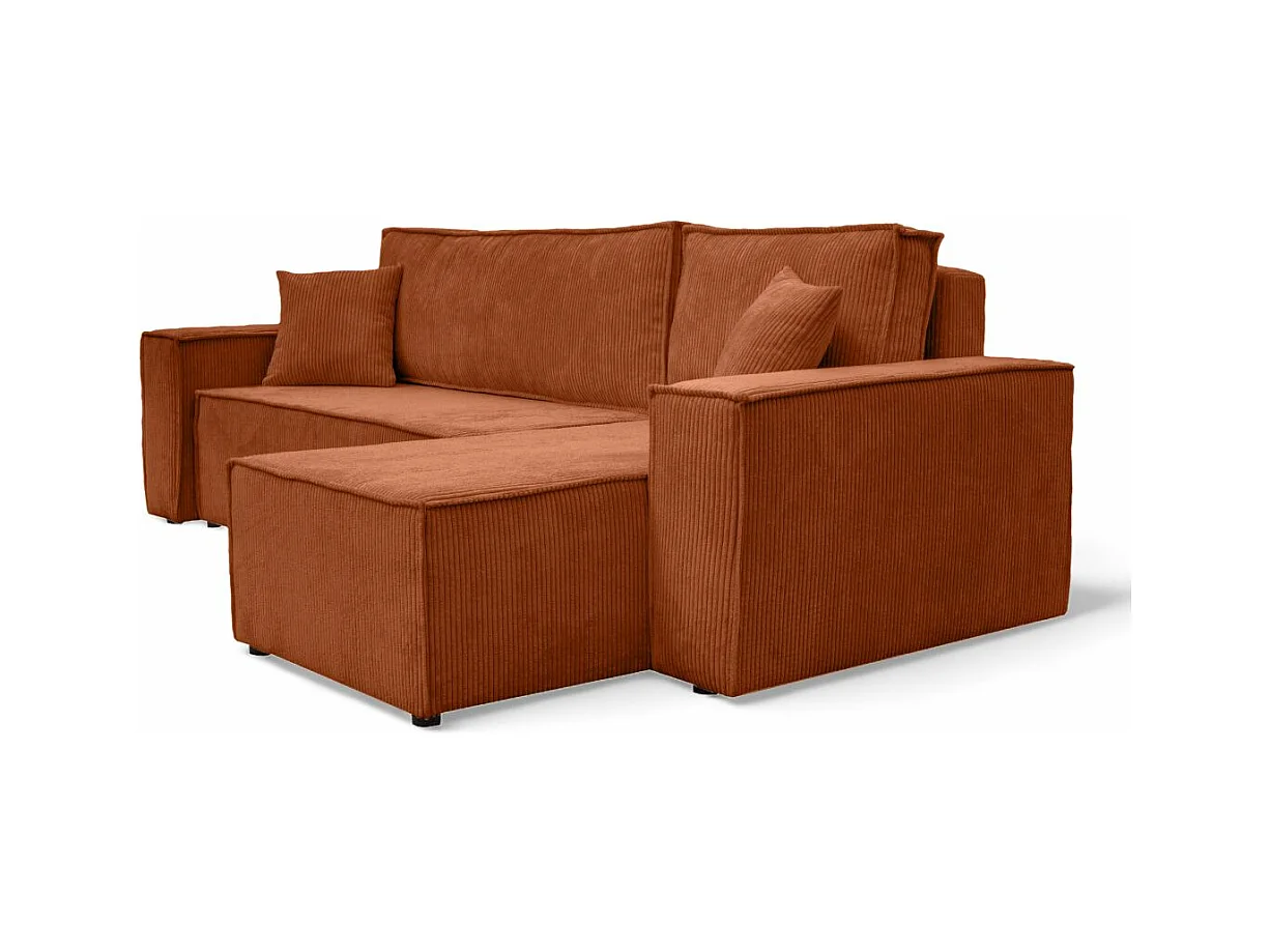 Canapé d'angle FARAH convertible et réversible 4 places en velours cotelé - Terracotta