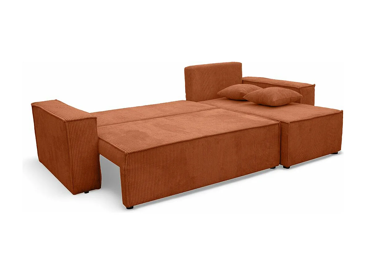 Canapé d'angle FARAH convertible et réversible 4 places en velours cotelé - Terracotta