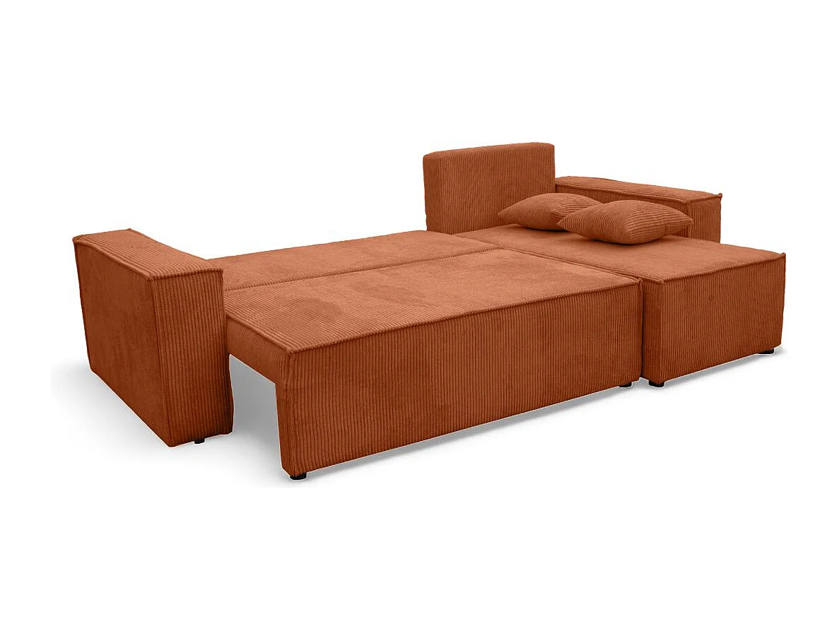 Canapé d'angle FARAH convertible et réversible 4 places en velours cotelé - Terracotta