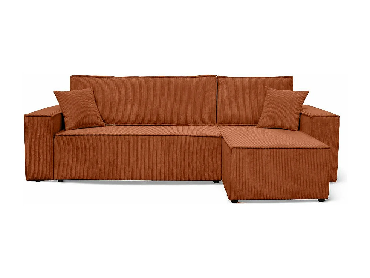 Canapé d'angle FARAH convertible et réversible 4 places en velours cotelé - Terracotta