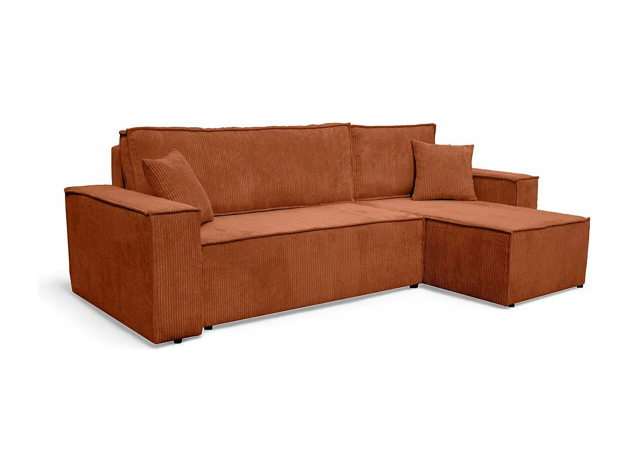 Canapé d'angle FARAH convertible et réversible 4 places en velours cotelé - Terracotta