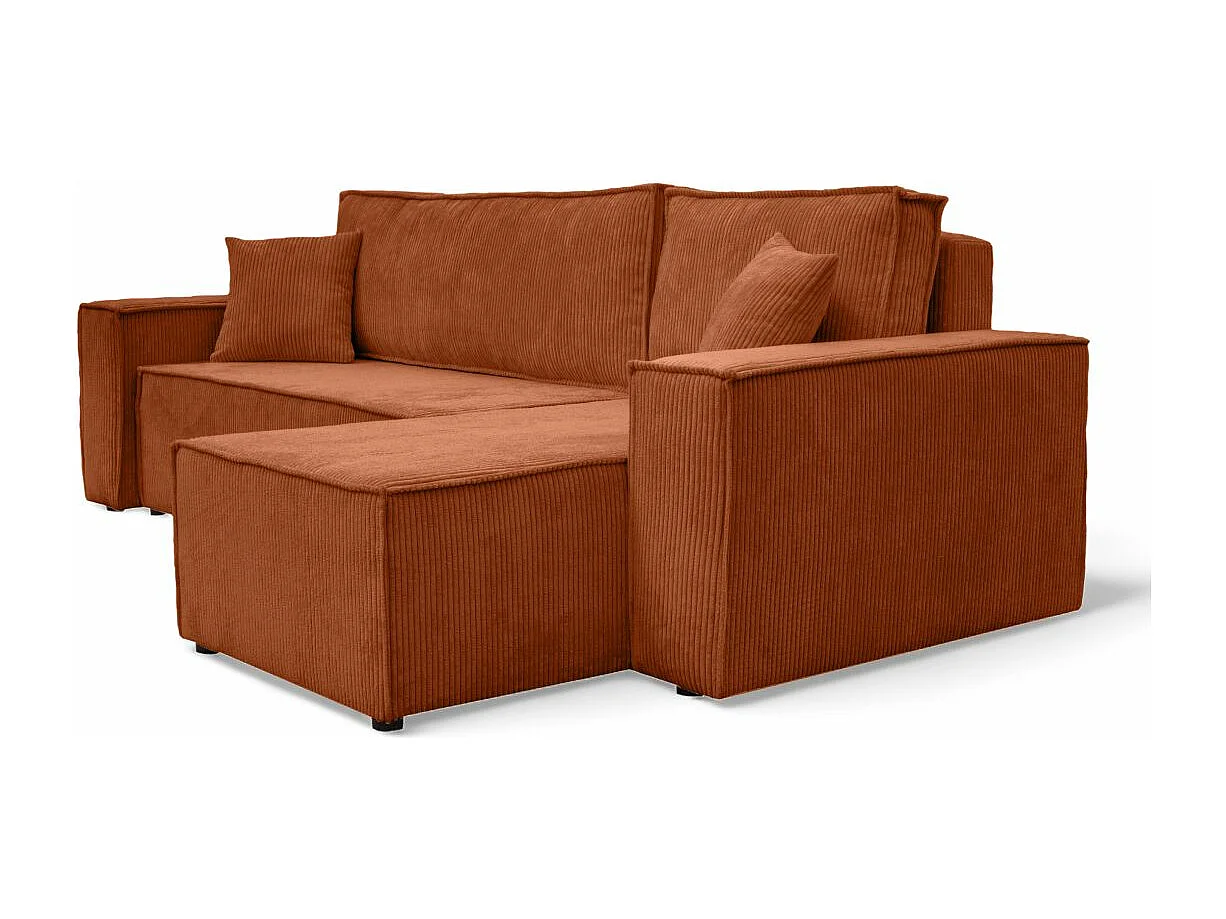 Canapé d'angle FARAH convertible et réversible 4 places en velours cotelé - Terracotta