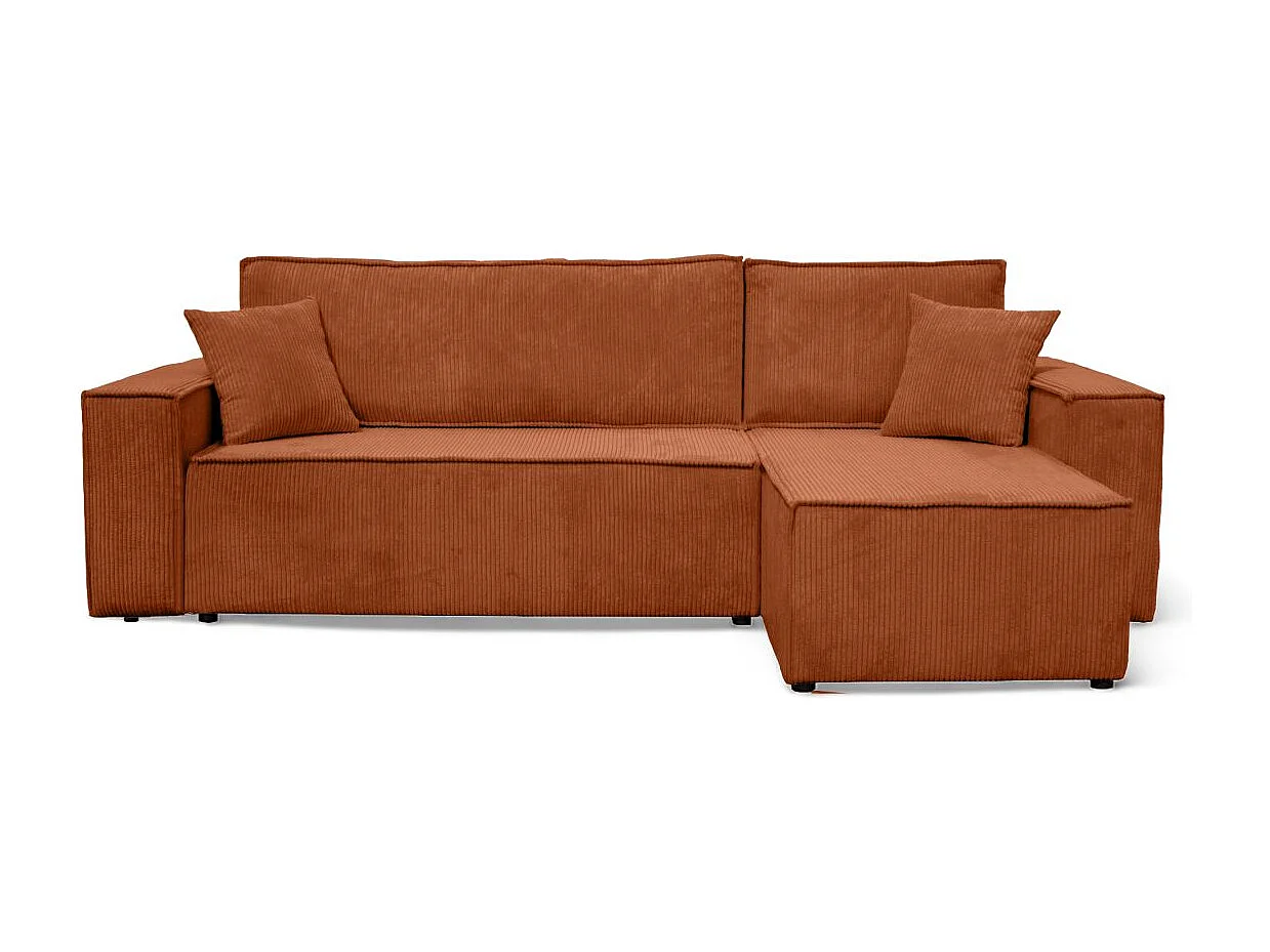 Canapé d'angle FARAH convertible et réversible 4 places en velours cotelé - Terracotta