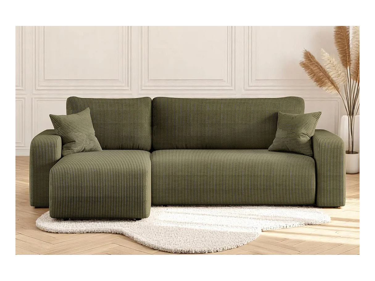 Canapé d'angle ALYA convertible et réversible 4 places en velours cotelé - Vert kaki