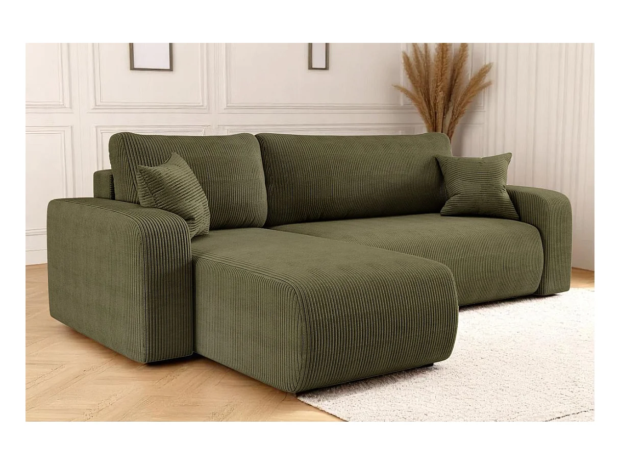 Canapé d'angle ALYA convertible et réversible 4 places en velours cotelé - Vert kaki
