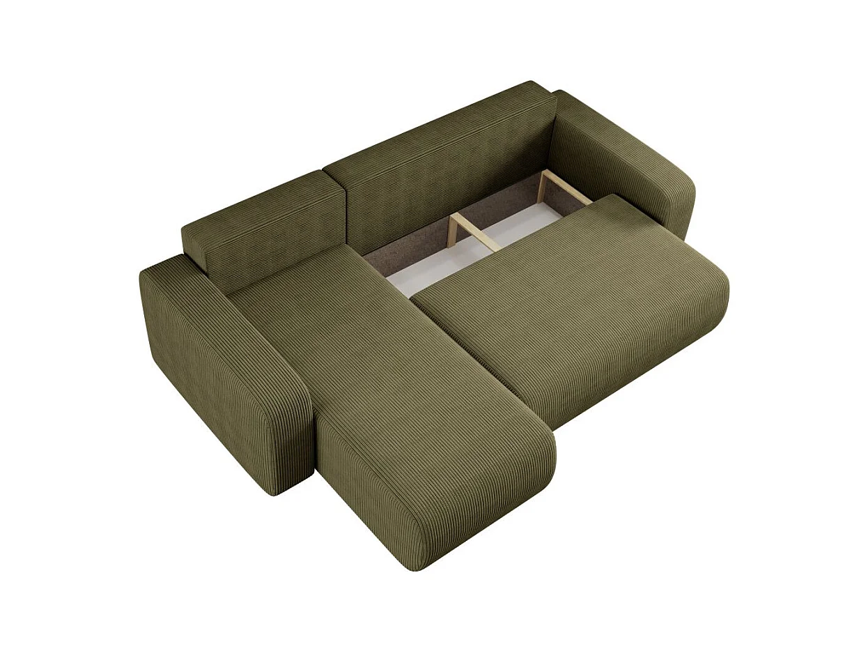 Canapé d'angle ALYA convertible et réversible 4 places en velours cotelé - Vert kaki