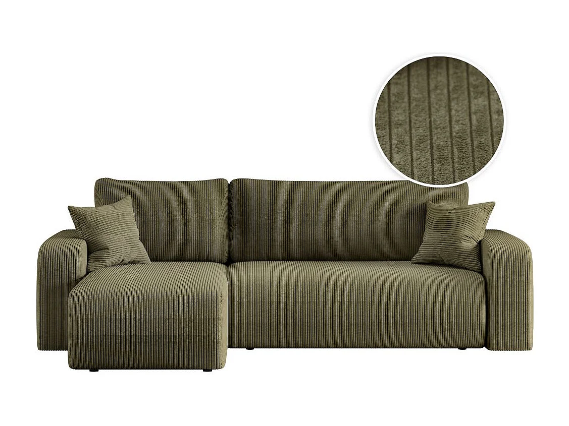 Canapé d'angle ALYA convertible et réversible 4 places en velours cotelé - Vert kaki