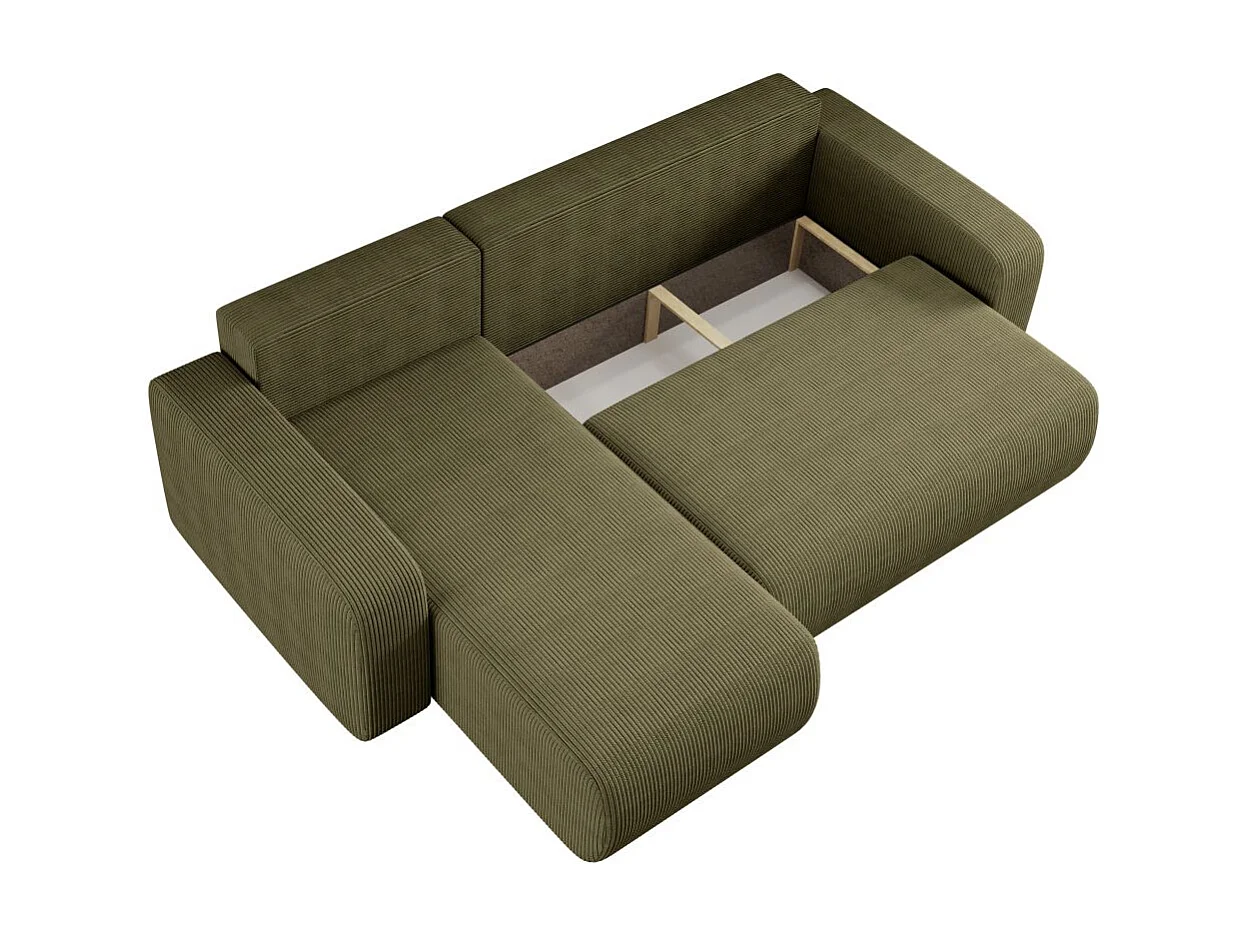 Canapé d'angle ALYA convertible et réversible 4 places en velours cotelé - Vert kaki