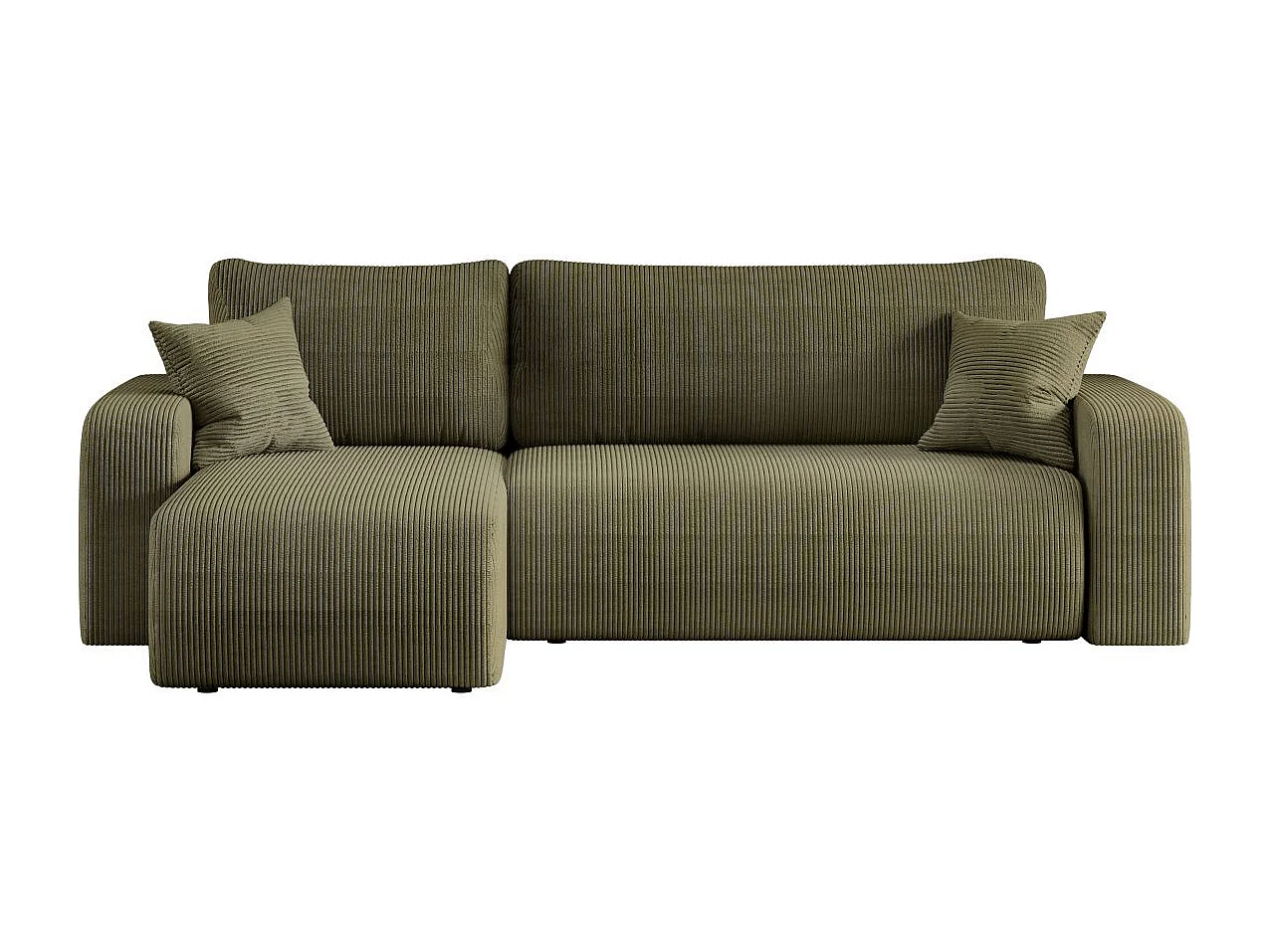 Canapé d'angle ALYA convertible et réversible 4 places en velours cotelé - Vert kaki