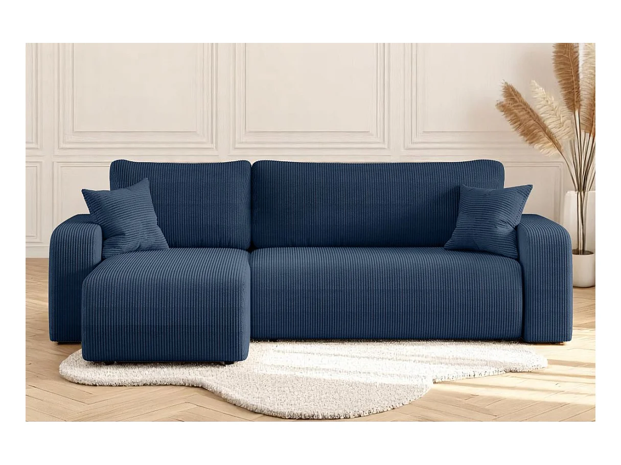 Canapé d'angle ALYA convertible et réversible 4 places en velours cotelé - Bleu foncé