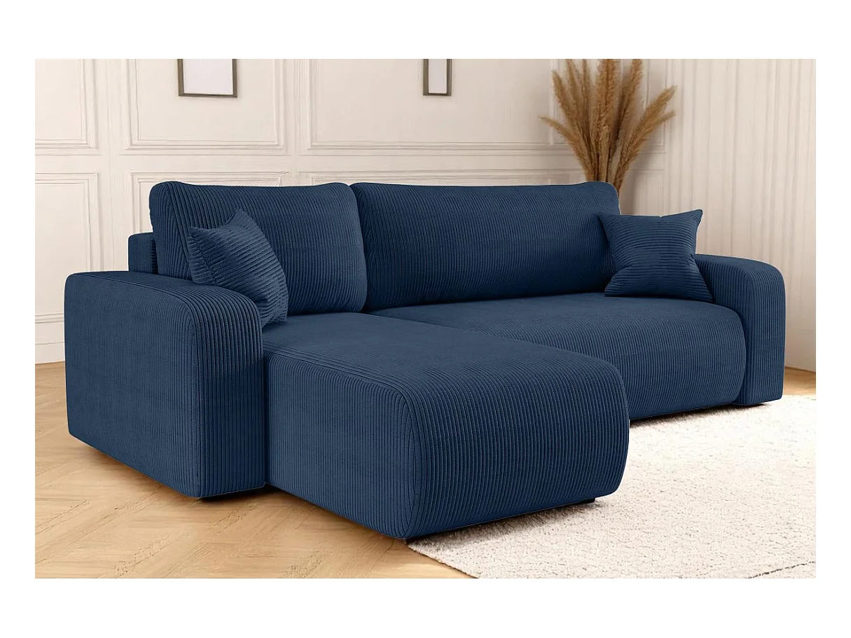 Canapé d'angle ALYA convertible et réversible 4 places en velours cotelé - Bleu foncé