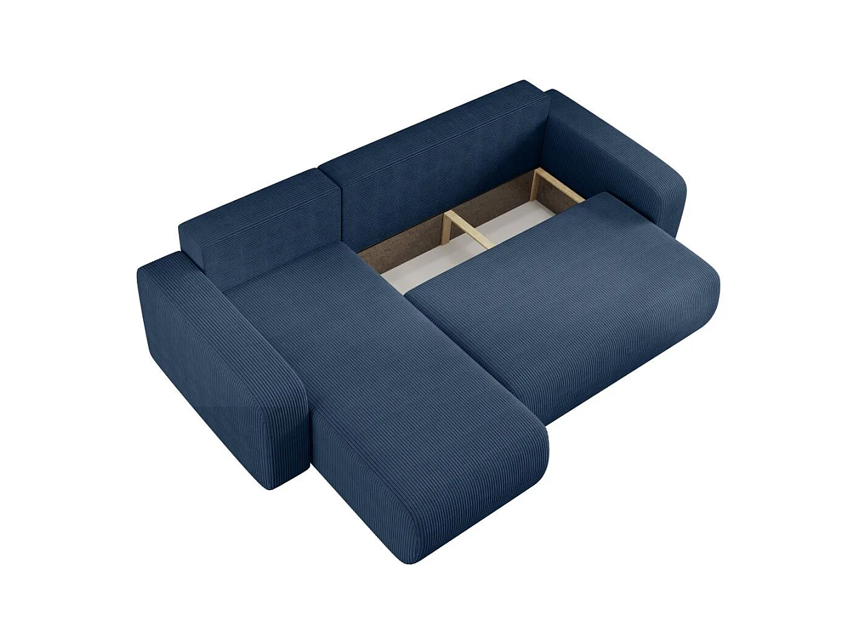 Canapé d'angle ALYA convertible et réversible 4 places en velours cotelé - Bleu foncé