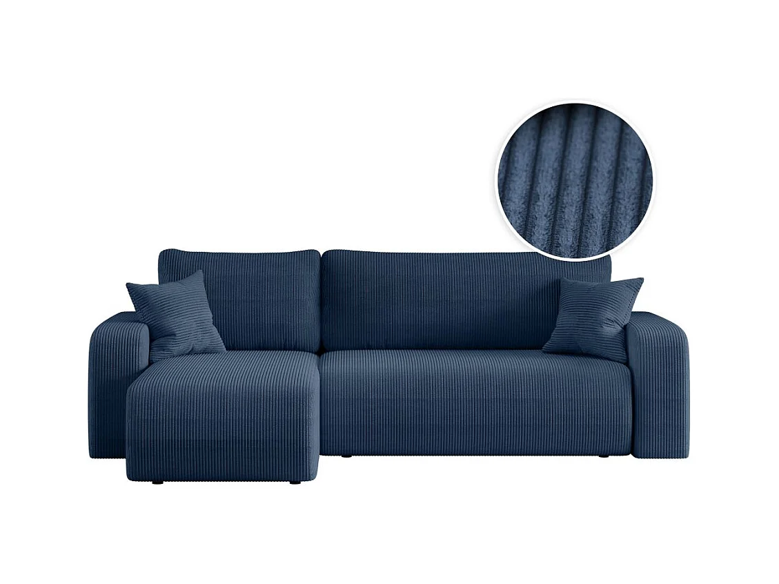 Canapé d'angle ALYA convertible et réversible 4 places en velours cotelé - Bleu foncé