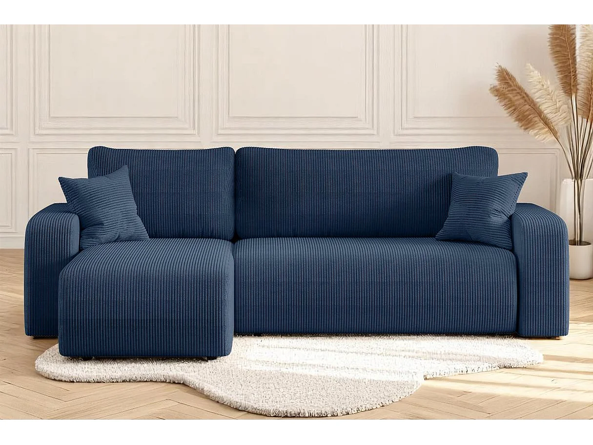 Canapé d'angle ALYA convertible et réversible 4 places en velours cotelé - Bleu foncé