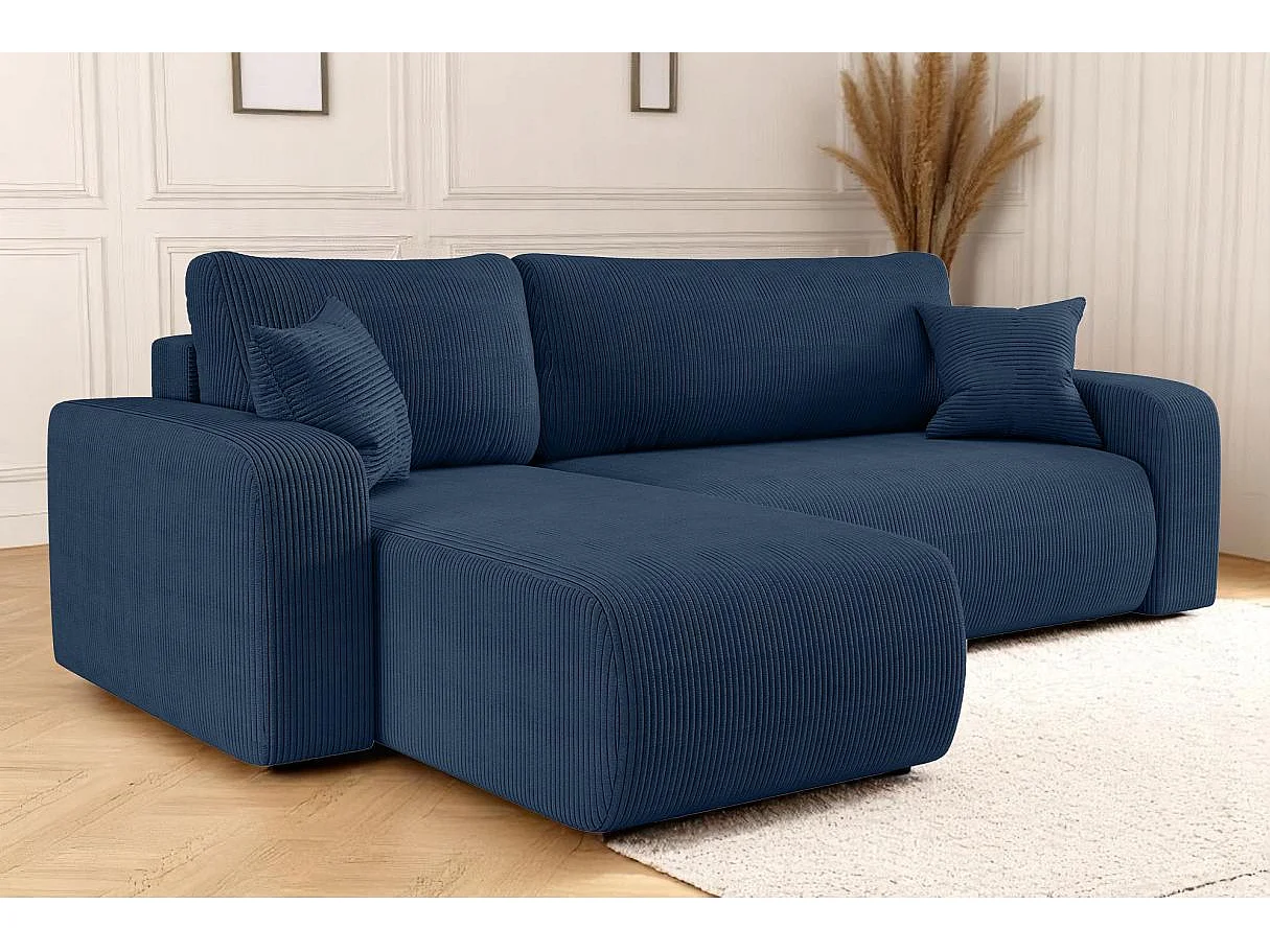 Canapé d'angle ALYA convertible et réversible 4 places en velours cotelé - Bleu foncé