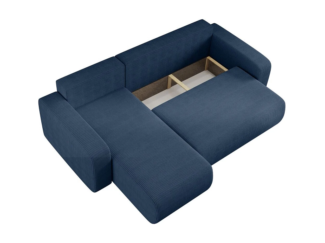 Canapé d'angle ALYA convertible et réversible 4 places en velours cotelé - Bleu foncé