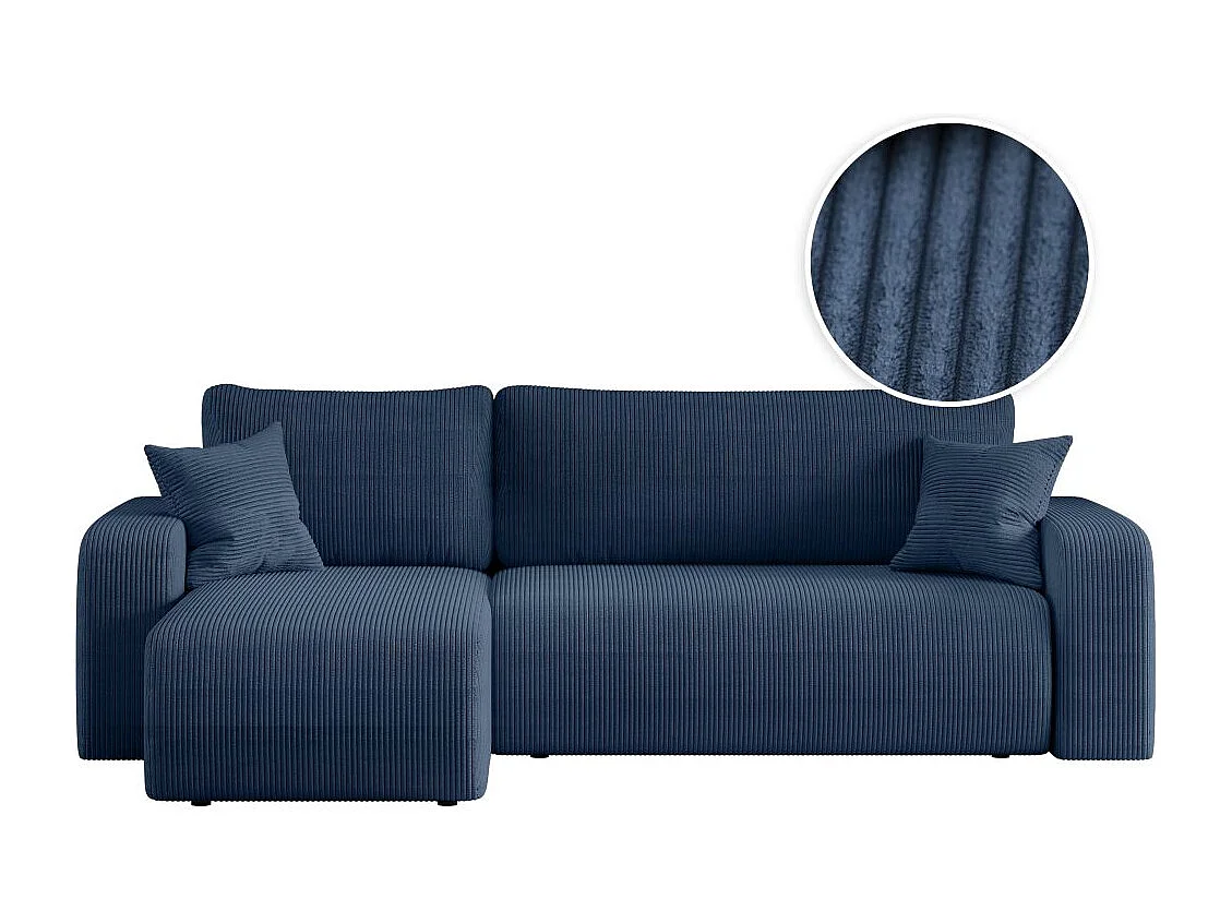 Canapé d'angle ALYA convertible et réversible 4 places en velours cotelé - Bleu foncé
