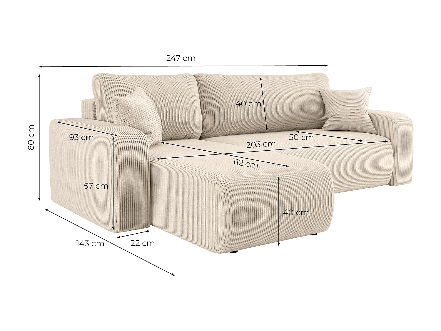 Canapé d'angle ALYA convertible et réversible 4 places en velours cotelé - Bleu foncé