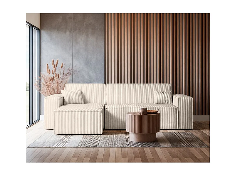 Canapé d'angle FARAH convertible et réversible 4 places en velours cotelé - Beige