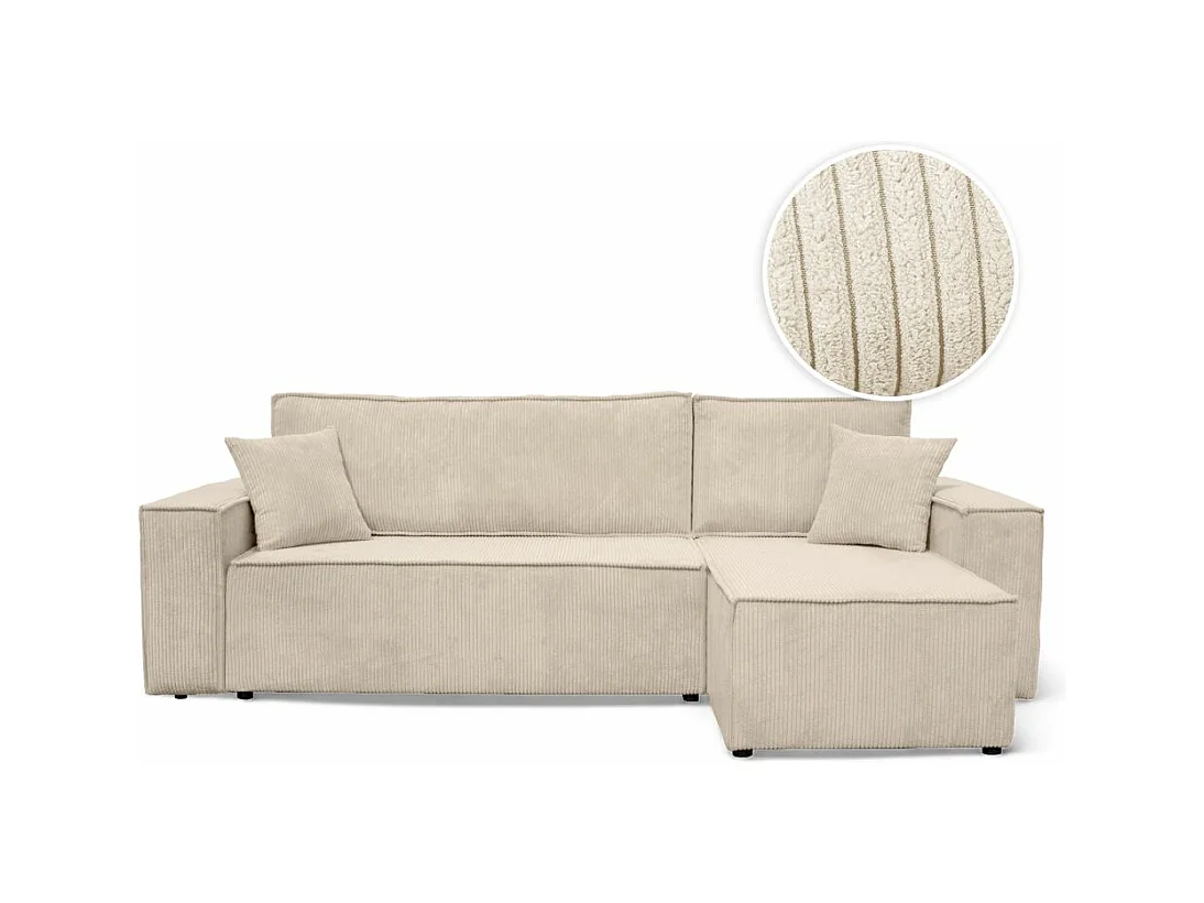 Canapé d'angle FARAH convertible et réversible 4 places en velours cotelé - Beige