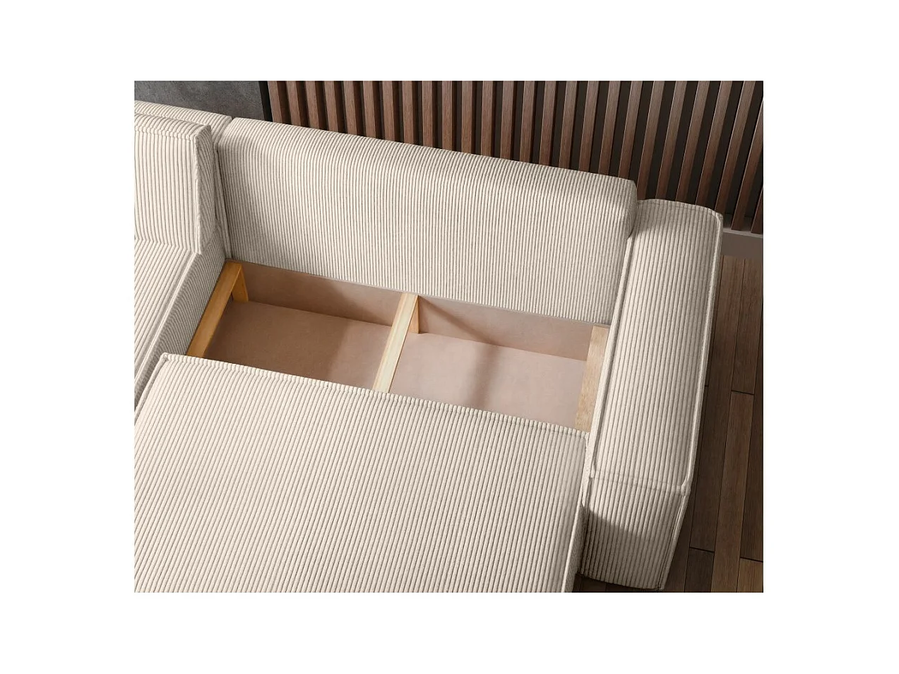 Canapé d'angle FARAH convertible et réversible 4 places en velours cotelé - Beige