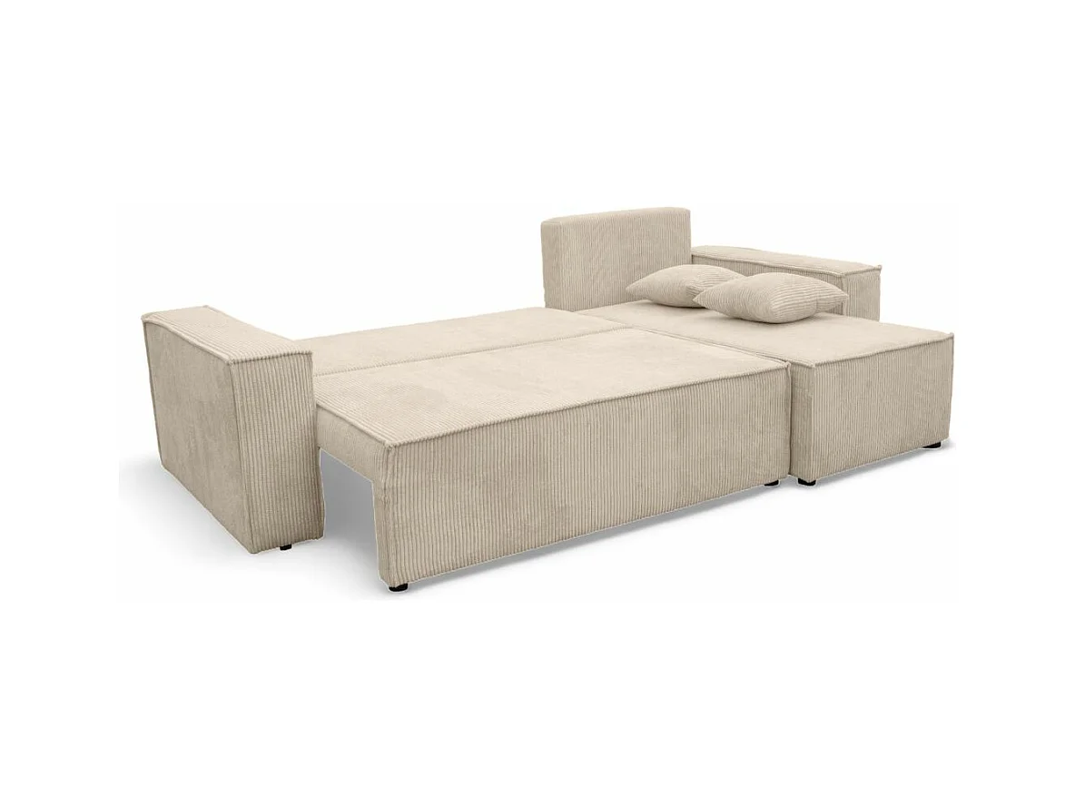 Canapé d'angle FARAH convertible et réversible 4 places en velours cotelé - Beige