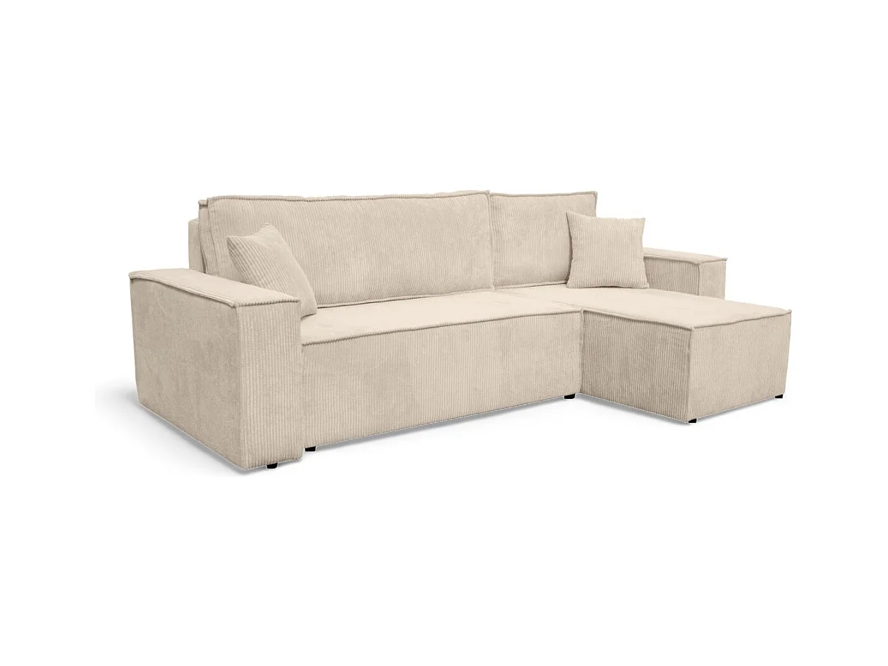 Canapé d'angle FARAH convertible et réversible 4 places en velours cotelé - Beige