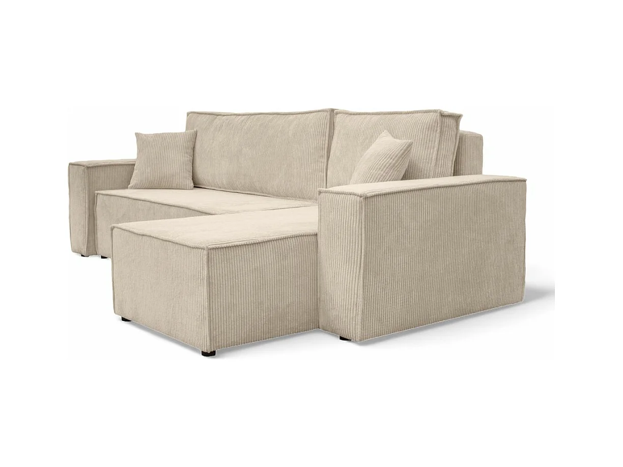 Canapé d'angle FARAH convertible et réversible 4 places en velours cotelé - Beige