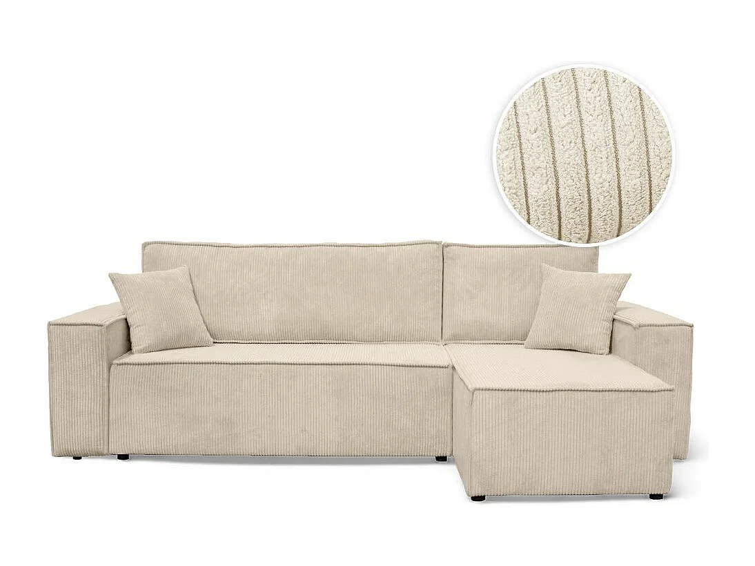 Canapé d'angle FARAH convertible et réversible 4 places en velours cotelé - Beige