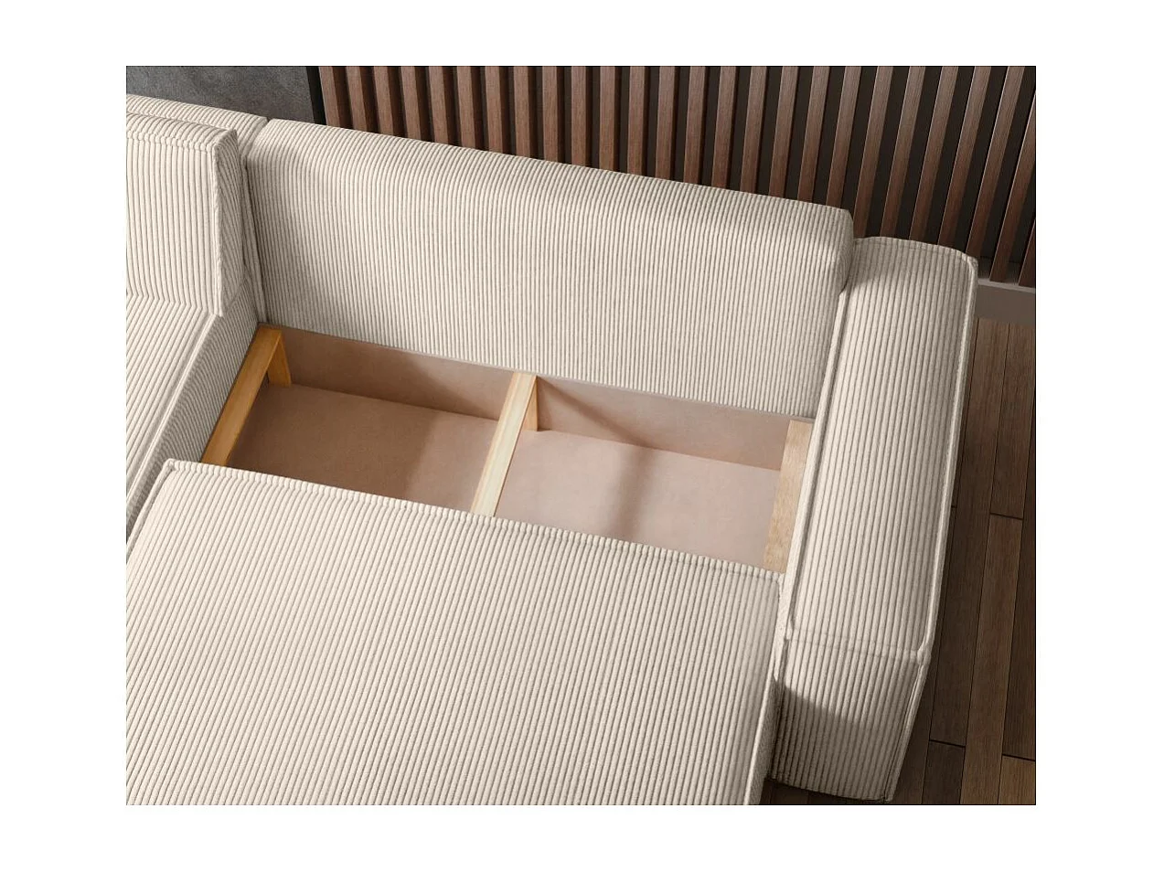 Canapé d'angle FARAH convertible et réversible 4 places en velours cotelé - Beige