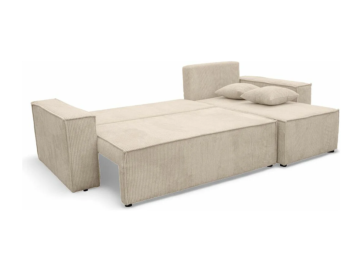 Canapé d'angle FARAH convertible et réversible 4 places en velours cotelé - Beige