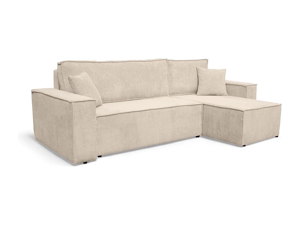Canapé d'angle FARAH convertible et réversible 4 places en velours cotelé - Beige