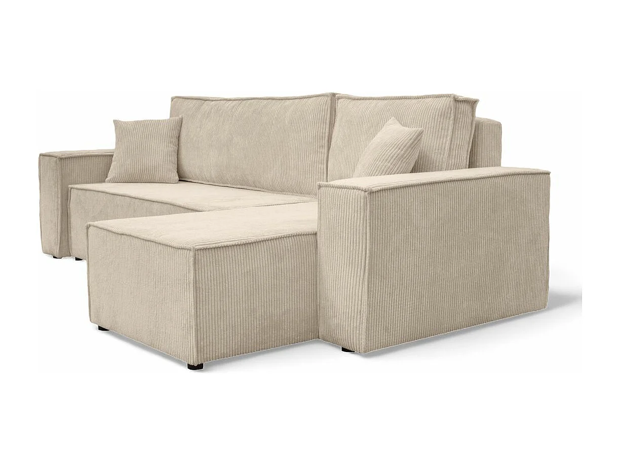 Canapé d'angle FARAH convertible et réversible 4 places en velours cotelé - Beige