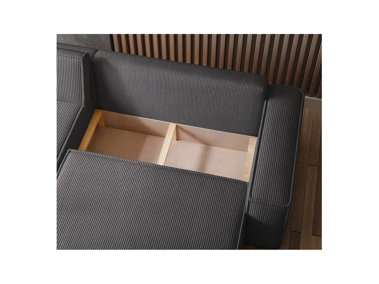 Canapé d'angle FARAH convertible et réversible 4 places en velours cotelé - Gris