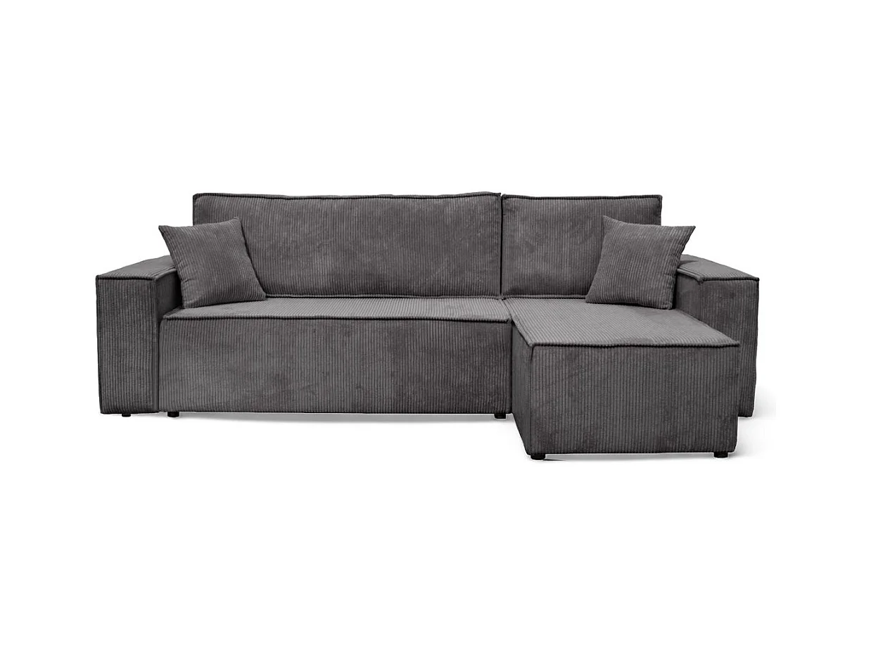 Canapé d'angle FARAH convertible et réversible 4 places en velours cotelé - Gris