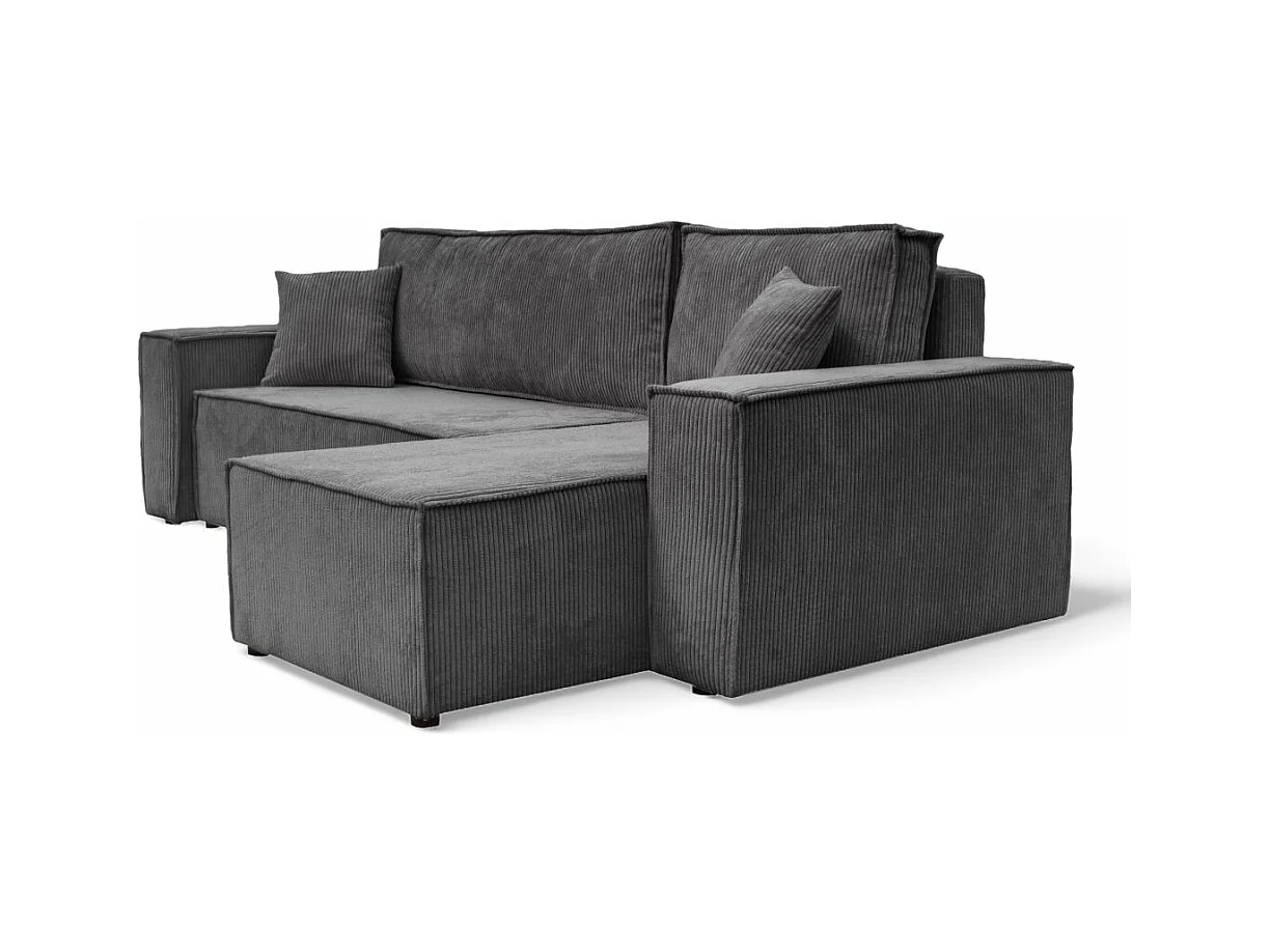 Canapé d'angle FARAH convertible et réversible 4 places en velours cotelé - Gris