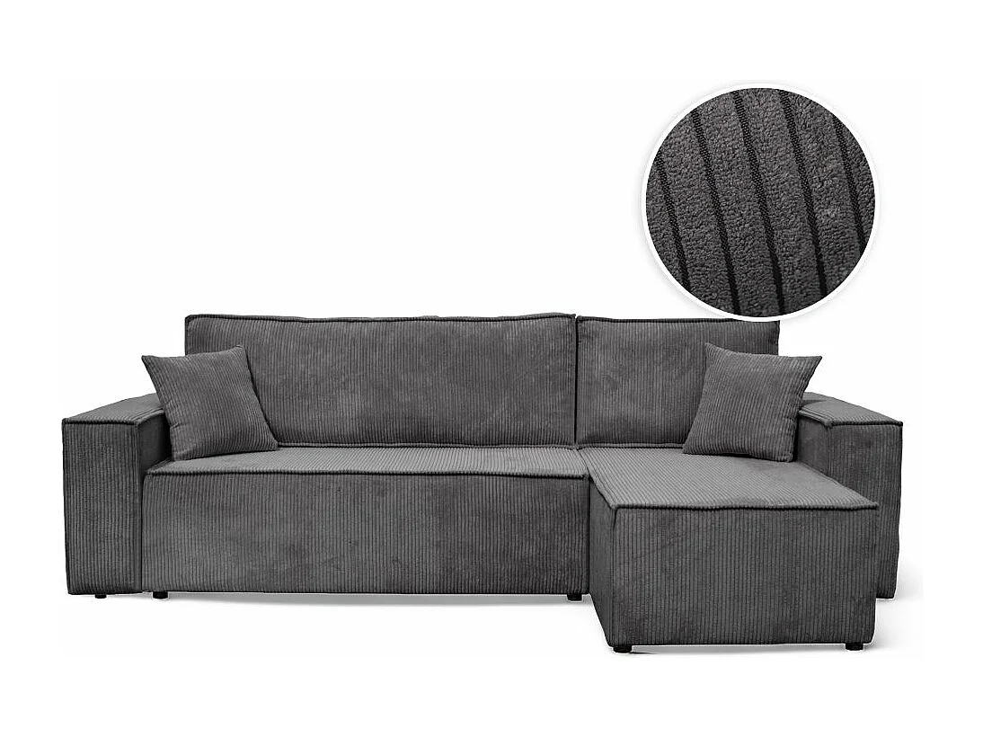 Canapé d'angle FARAH convertible et réversible 4 places en velours cotelé - Gris