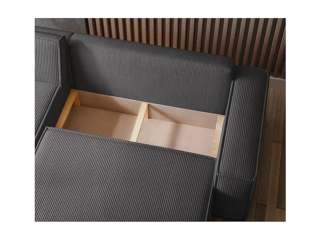 Canapé d'angle FARAH convertible et réversible 4 places en velours cotelé - Gris