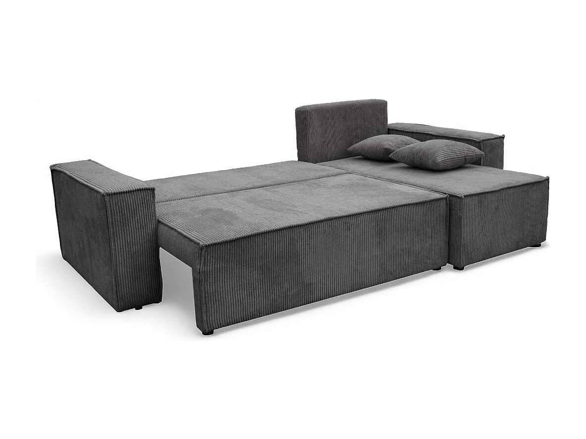 Canapé d'angle FARAH convertible et réversible 4 places en velours cotelé - Gris