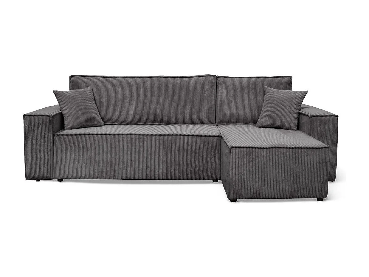 Canapé d'angle FARAH convertible et réversible 4 places en velours cotelé - Gris