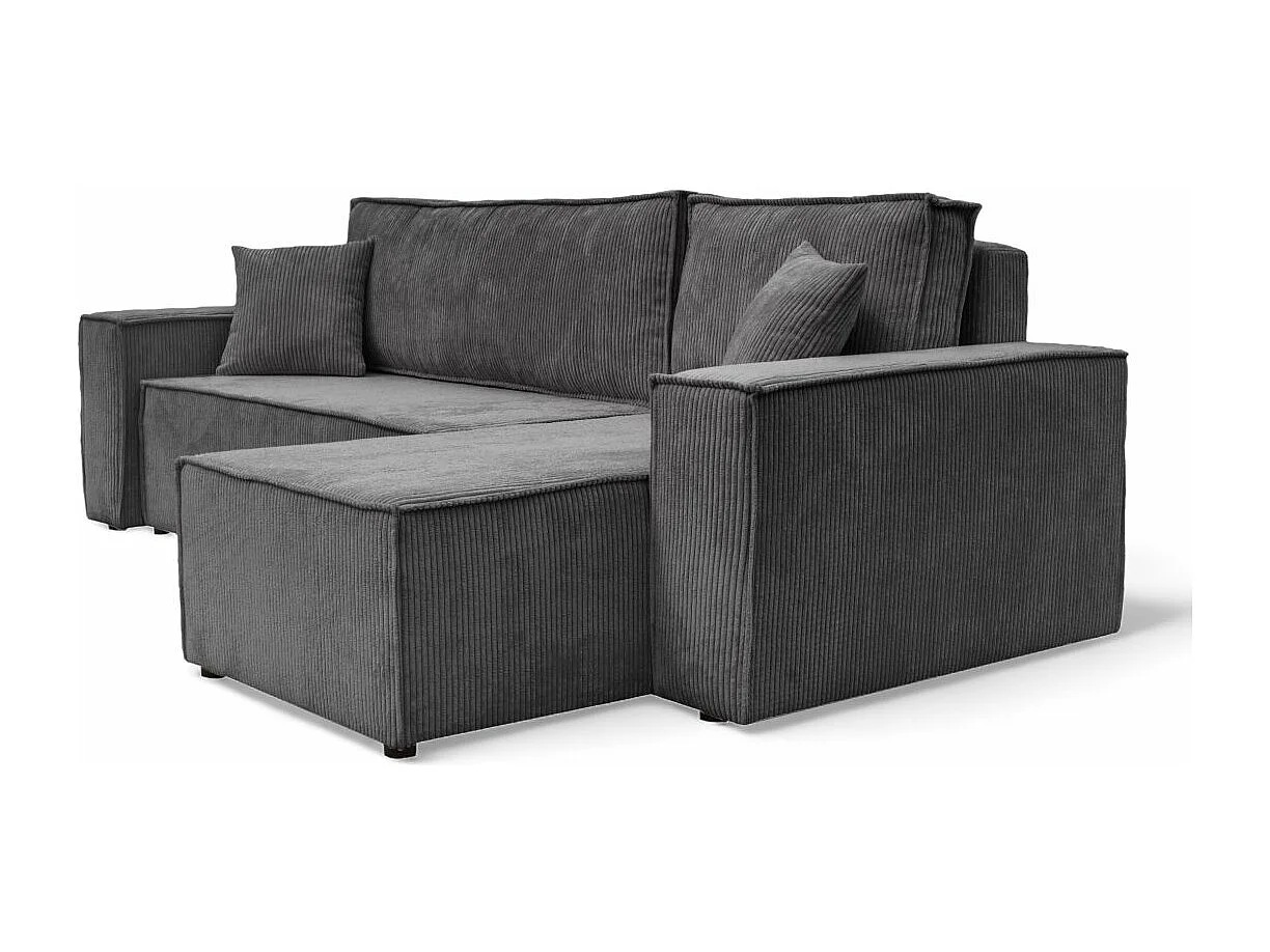 Canapé d'angle FARAH convertible et réversible 4 places en velours cotelé - Gris