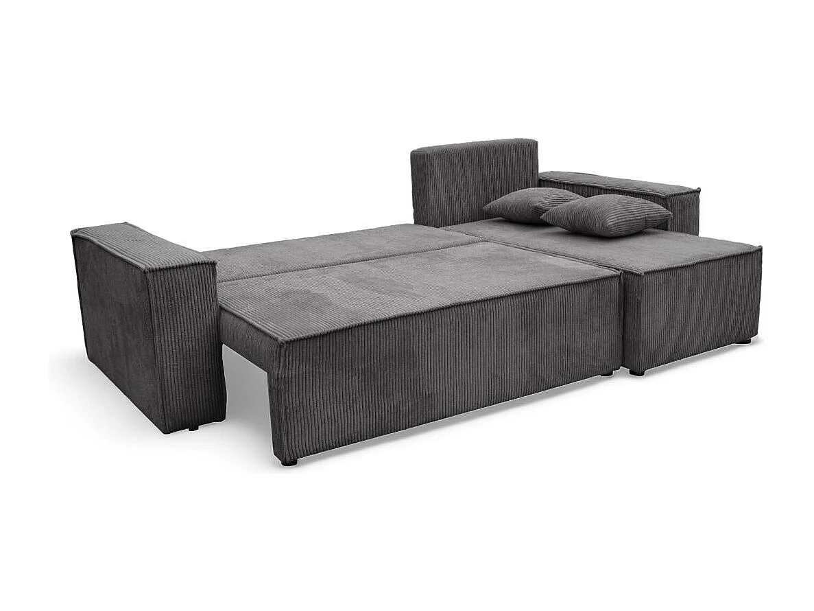 Canapé d'angle FARAH convertible et réversible 4 places en velours cotelé - Gris