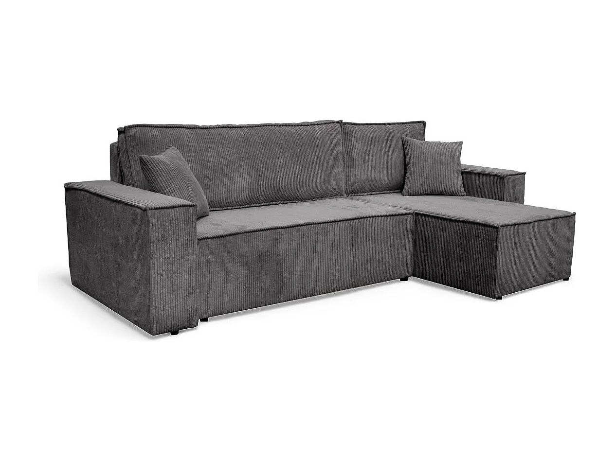 Canapé d'angle FARAH convertible et réversible 4 places en velours cotelé - Gris