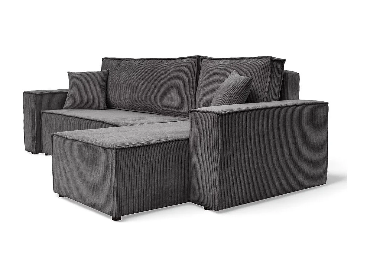 Canapé d'angle FARAH convertible et réversible 4 places en velours cotelé - Gris