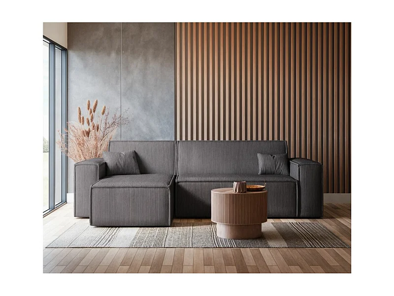 Canapé d'angle FARAH convertible et réversible 4 places en velours cotelé - Gris