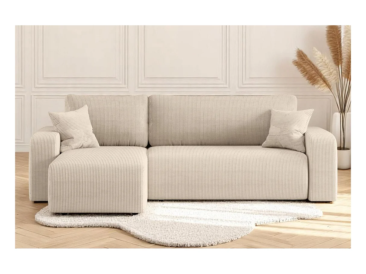 Canapé d'angle ALYA convertible et réversible 4 places en velours cotelé - Beige