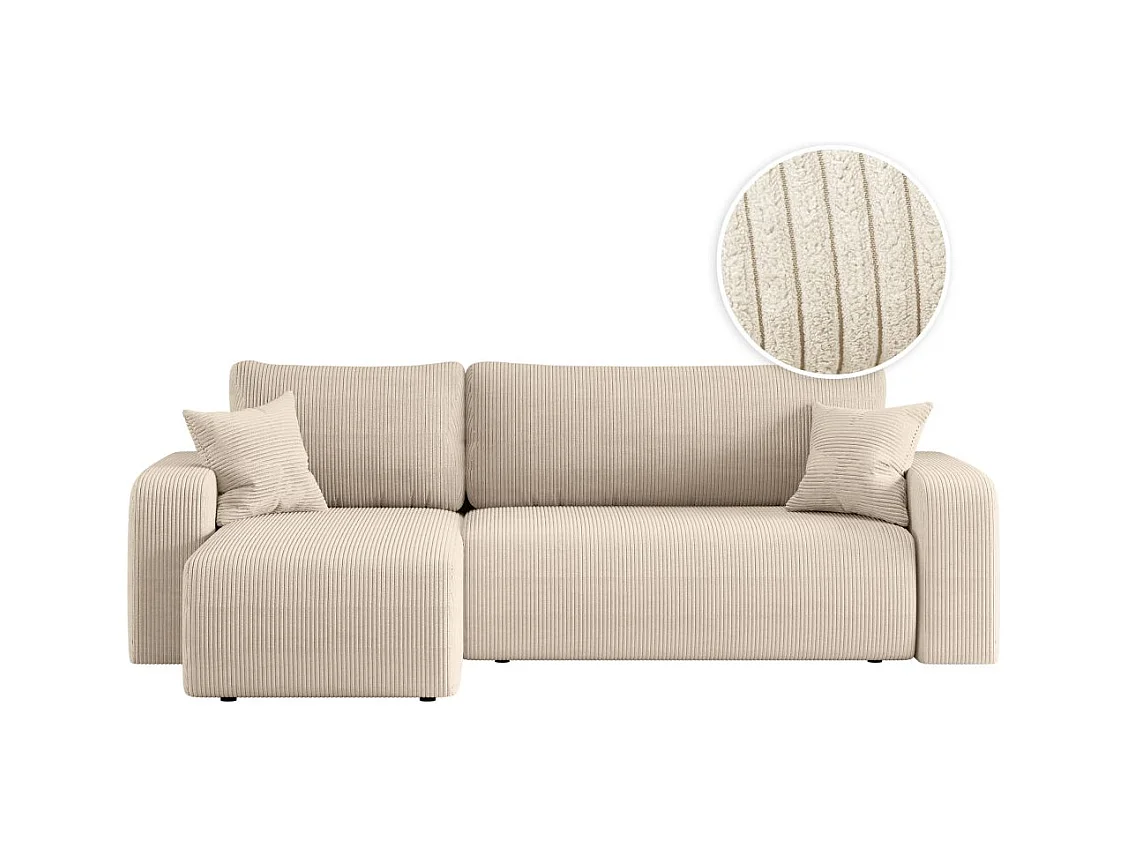 Canapé d'angle ALYA convertible et réversible 4 places en velours cotelé - Beige