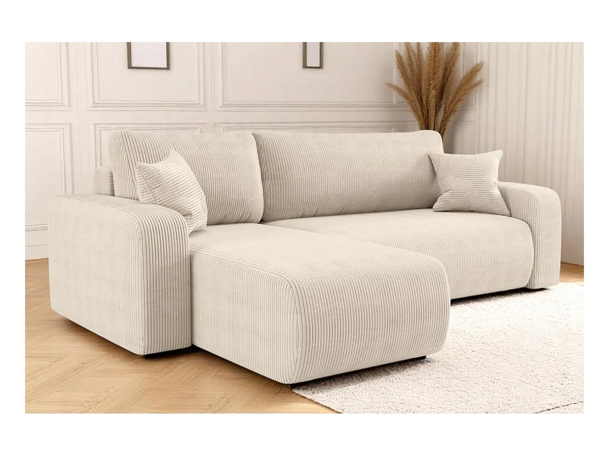 Canapé d'angle ALYA convertible et réversible 4 places en velours cotelé - Beige